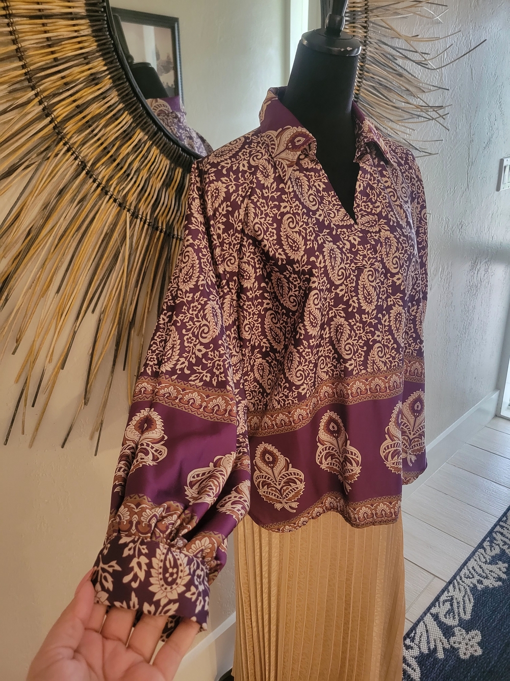 Women's Purple Paisley Border-Print Blouse